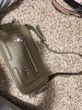 Steve Madden Olive Green Crossbody Belt Bag with Silver Hardware